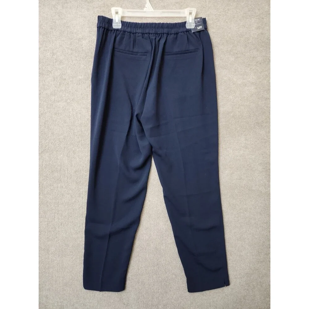 J Crew Jamie Pants Womens 10 Tall Navy Blue Elastic Waist Pull On Draping NEW